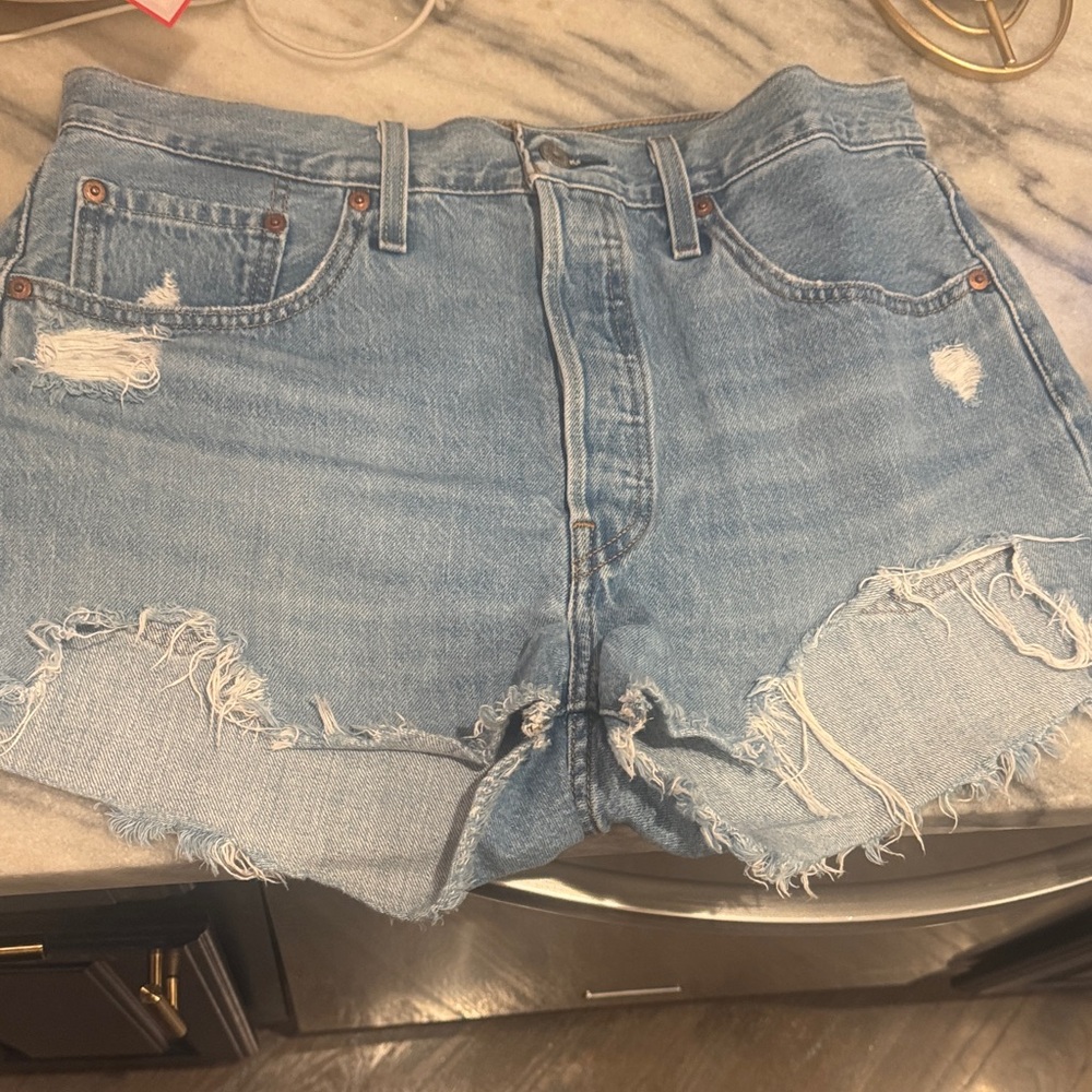 Levi's Light Blue Distressed Denim Cutoff Shorts